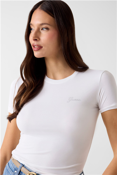 Guess Miny Kadın Modal Slim Fit Bisiklet Yaka T-Shirt Beyaz