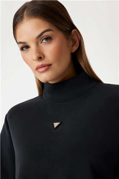 Guess Olympe Kadın Aktif Scuba Bisiklet Yaka Sweatshirt Siyah