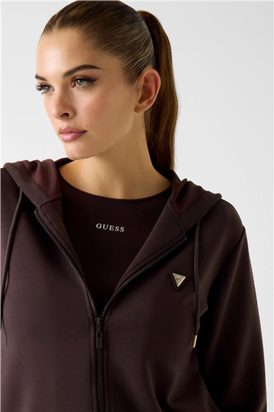 Guess Olympe Kadın Aktif Scuba Kapüşonlu Sweatshirt Kahverengi