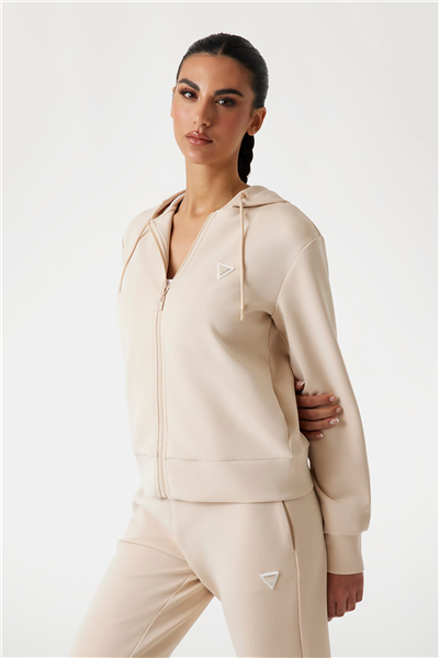 Guess Olympe Kadın Aktif Scuba Kapüşonlu Sweatshirt Kahverengi