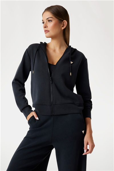 Guess Olympe Kadın Aktif Scuba Kapüşonlu Sweatshirt Siyah