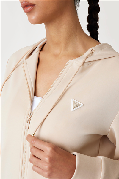 Guess Olympe Kadın Aktif Scuba Kapüşonlu Sweatshirt Kahverengi