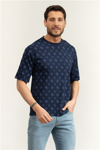 Guess Ovidio Erkek Aktif Oversize Fit Bisiklet Yaka T-Shirt
