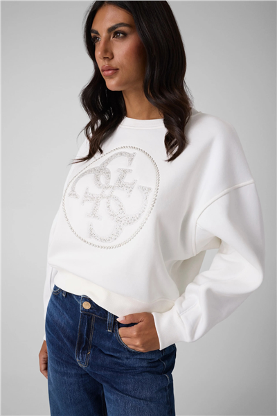 Guess Round Kadın Bisiklet Yaka Sweatshirt Beyaz