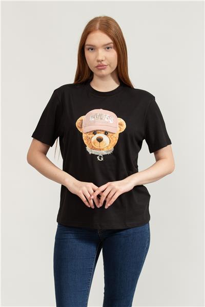 Guess Teddy Kadın Aktif Regular Fit T-Shirt Siyah