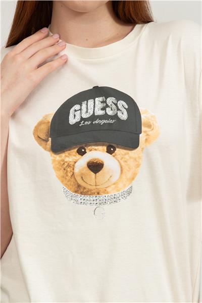 Guess Teddy Kadın Aktif Regular Fit T-Shirt Beyaz