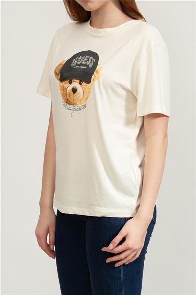 Guess Teddy Kadın Aktif Regular Fit T-Shirt Beyaz