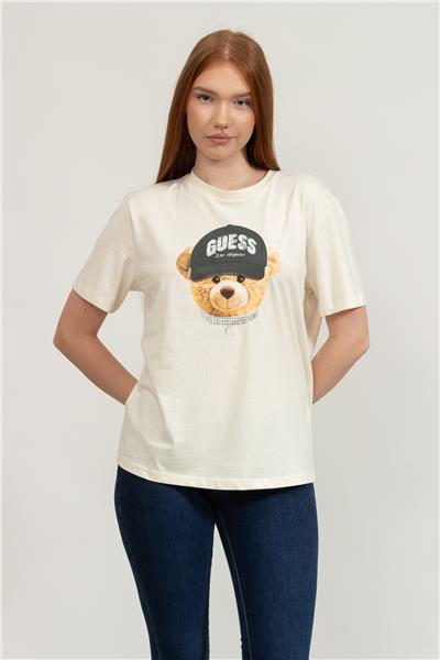 Guess Teddy Kadın Aktif Regular Fit T-Shirt Beyaz