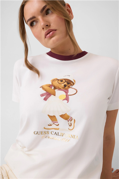Guess Tennis Kadın Aktif Regular Fit Bisiklet Yaka T-Shirt Beyaz