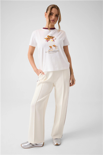 Guess Tennis Kadın Aktif Regular Fit Bisiklet Yaka T-Shirt Beyaz