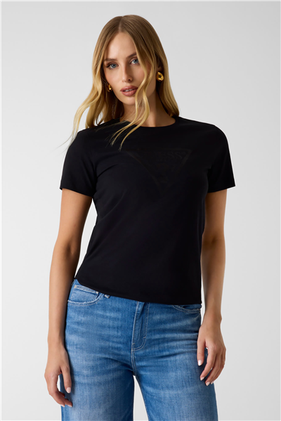 Guess Tria Kadın Regular Fit Bisiklet Yaka T-Shirt Siyah