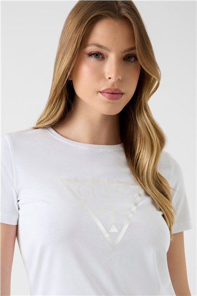 Guess Tria Kadın Regular Fit Bisiklet Yaka T-Shirt Beyaz