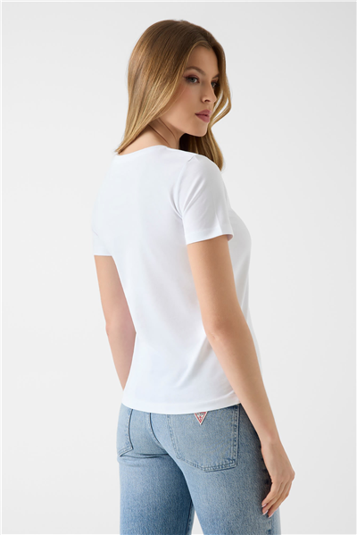 Guess Tria Kadın Regular Fit Bisiklet Yaka T-Shirt Beyaz