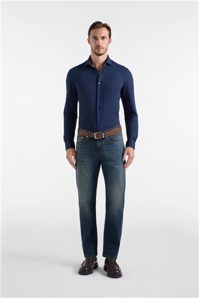 Harmont Blaine Camicia In Piquet Tinta Erkek Gömlek Lacivert