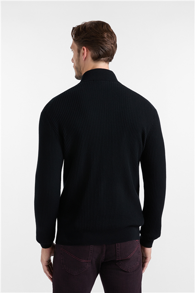 Harmont Blaine Full Zip Basic 3D Erkek Triko Siyah