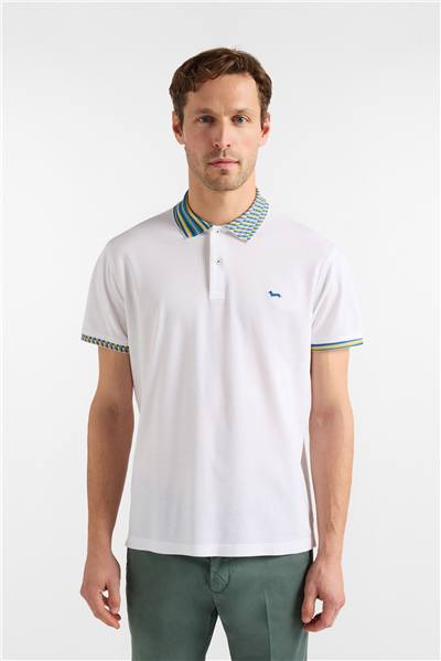 Harmont Blaine Polo Collo Ed Orli Stampa Erkek Polo Yaka T-Shirt Beyaz