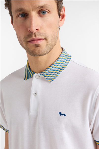 Harmont Blaine Polo Collo Ed Orli Stampa Erkek Polo Yaka T-Shirt Beyaz