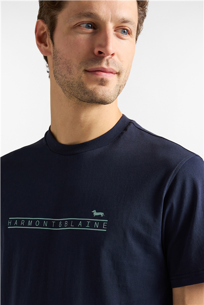 Harmont Blaine T Shirt Logo Basic Erkek Bisiklet Yaka T-Shirt Lacivert