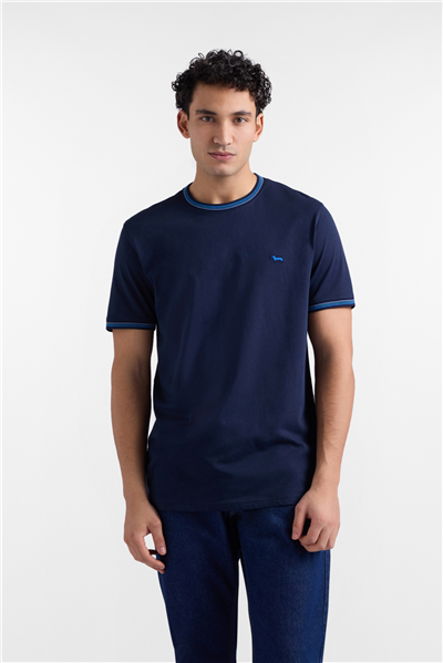 Harmont Blaine T Shirt Orli E Collo Riga Erkek Bisiklet Yaka T-Shirt Lacivert