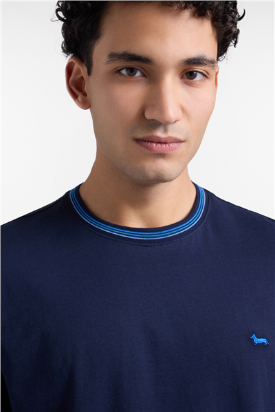 Harmont Blaine T Shirt Orli E Collo Riga Erkek Bisiklet Yaka T-Shirt Lacivert