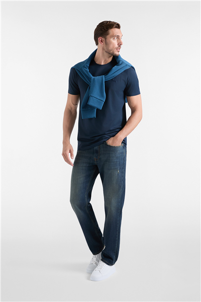 Harmont Blaine T Shirt Piquet Tecnico Erkek Bisiklet Yaka T-Shirt Lacivert