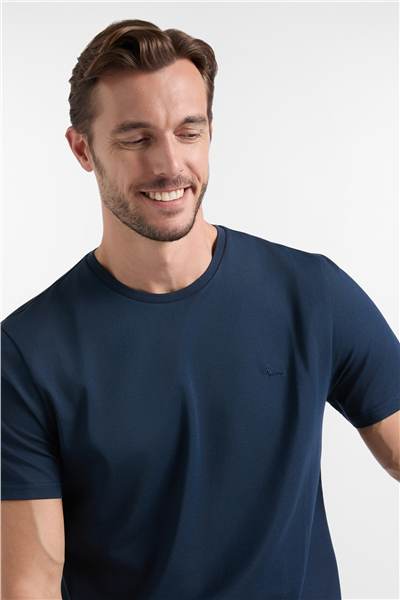 Harmont Blaine T Shirt Piquet Tecnico Erkek Bisiklet Yaka T-Shirt Lacivert