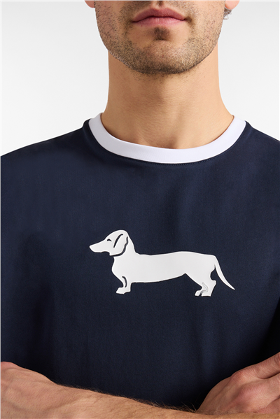 Harmont Blaine T Shirt Stampa Bassotto 3D Erkek Bisiklet Yaka T-Shirt Lacivert