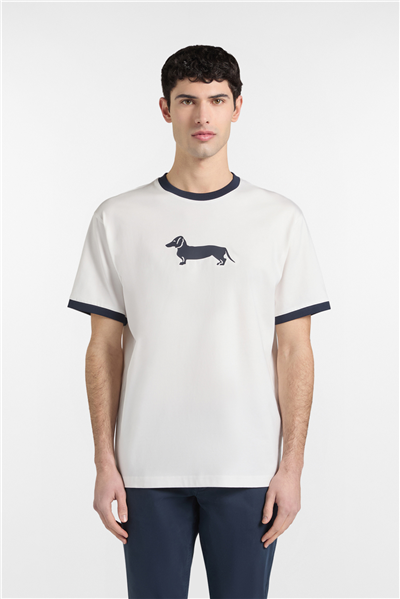 Harmont Blaine T Shirt Stampa Bassotto 3D Erkek Bisiklet Yaka T-Shirt Beyaz