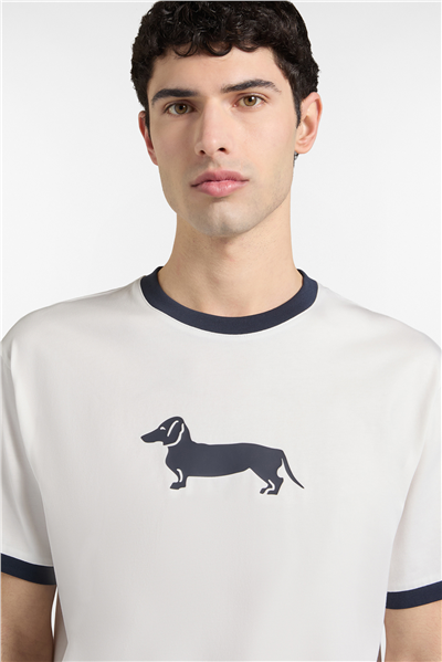 Harmont Blaine T Shirt Stampa Bassotto 3D Erkek Bisiklet Yaka T-Shirt Beyaz