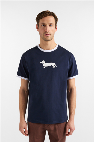 Harmont Blaine T Shirt Stampa Bassotto 3D Erkek Bisiklet Yaka T-Shirt Lacivert