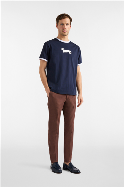 Harmont Blaine T Shirt Stampa Bassotto 3D Erkek Bisiklet Yaka T-Shirt Lacivert