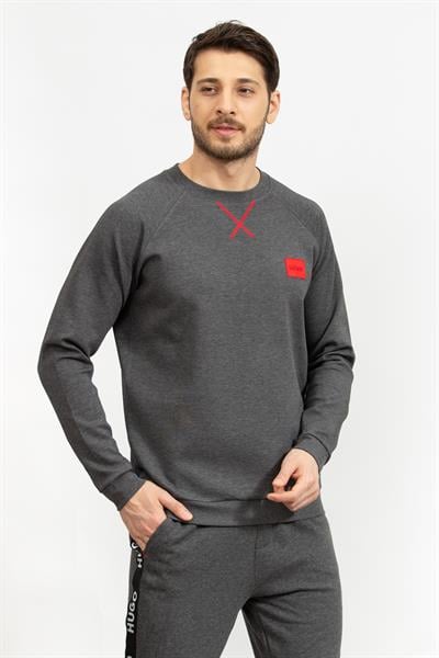 Hugo Erkek Bisiklet Yaka Sweatshirt Gri