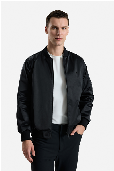 Isaora Satin Bomber Erkek Bomber Mont Siyah