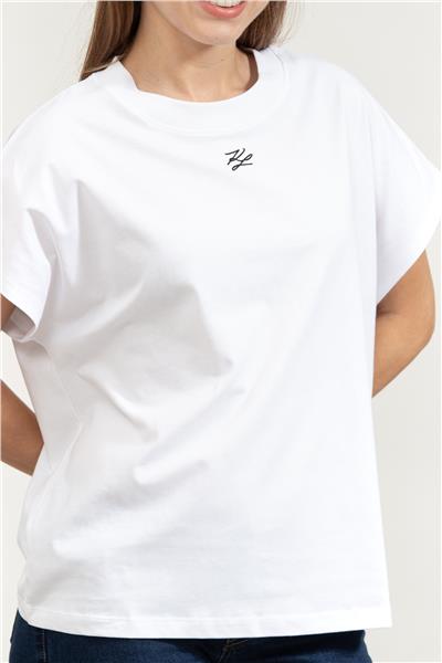 Karl Lagerfeld Autograph Relaxed Kadın Bisiklet Yaka T-Shirt