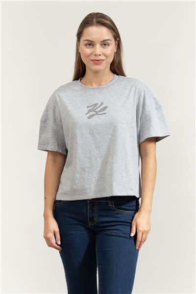 Karl Lagerfeld Autograph Sequins Kadın Bisiklet Yaka T-Shirt