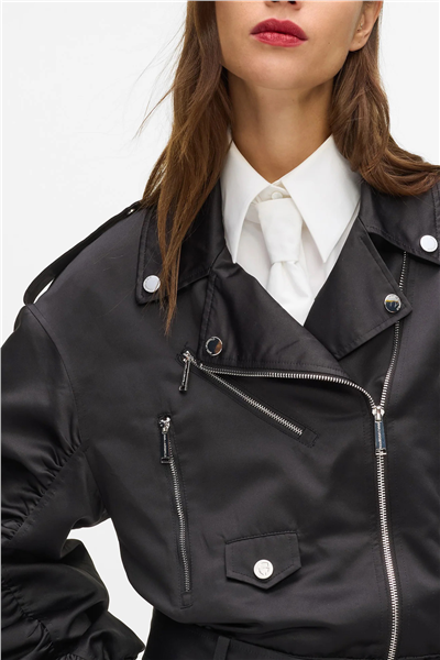 Karl Lagerfeld Biker Satin Kadın Bomber Mont Siyah