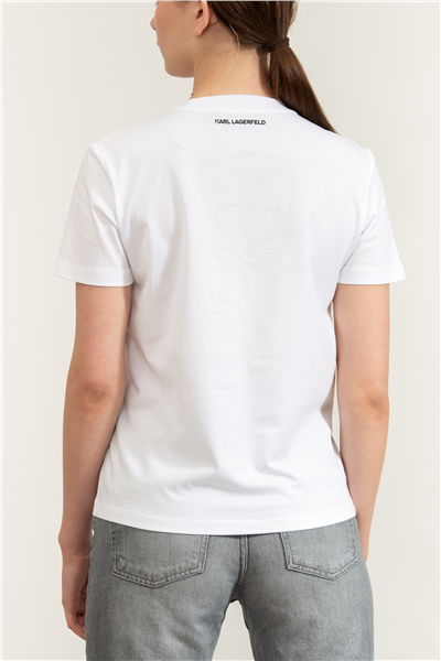 Karl Lagerfeld Boucle Autograph T-Shirt Kadın Bisiklet Yaka T-Shirt Beyaz