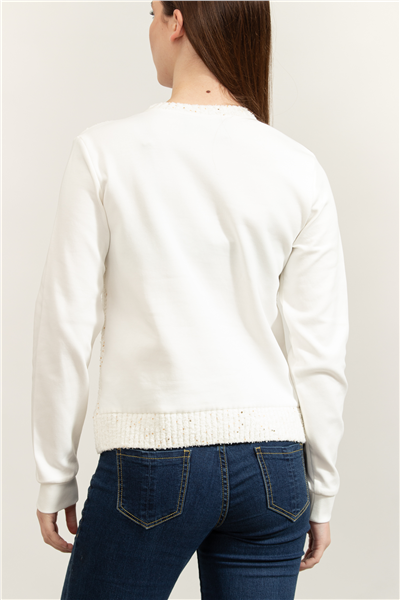 Karl Lagerfeld Boucle Knit Mix Kadın Bisiklet Yaka Sweatshirt