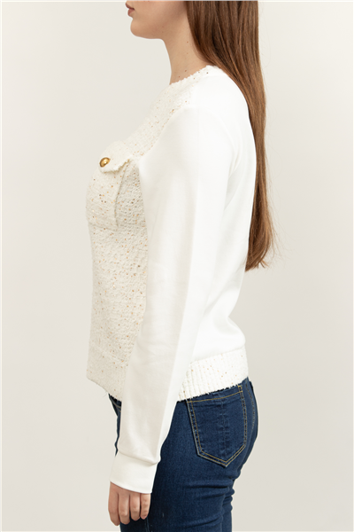 Karl Lagerfeld Boucle Knit Mix Kadın Bisiklet Yaka Sweatshirt