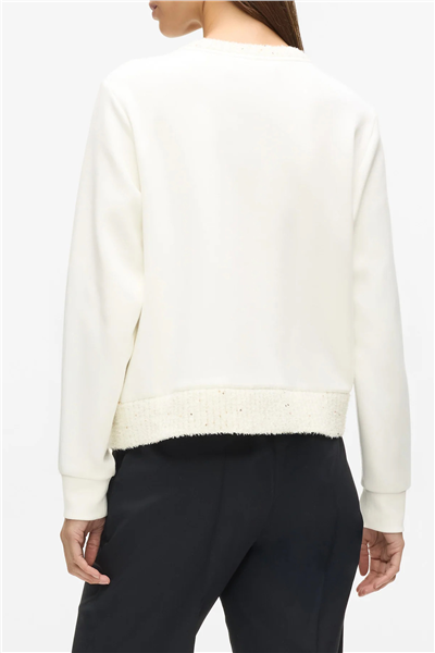 Karl Lagerfeld Boucle Knit Mix Kadın Bisiklet Yaka Sweatshirt Krem