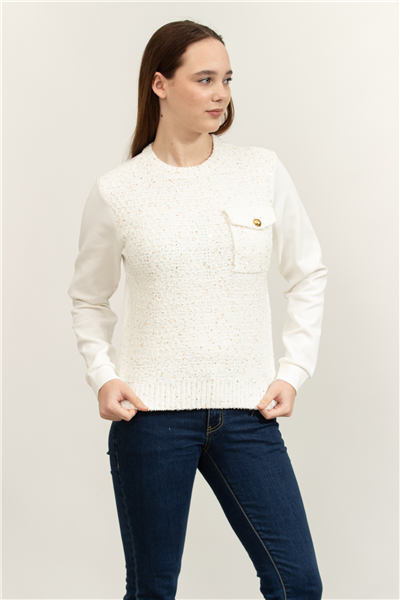 Karl Lagerfeld Boucle Knit Mix Kadın Bisiklet Yaka Sweatshirt