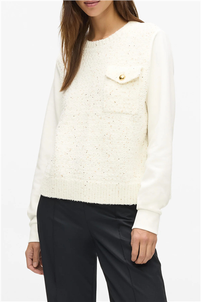 Karl Lagerfeld Boucle Knit Mix Kadın Bisiklet Yaka Sweatshirt Krem