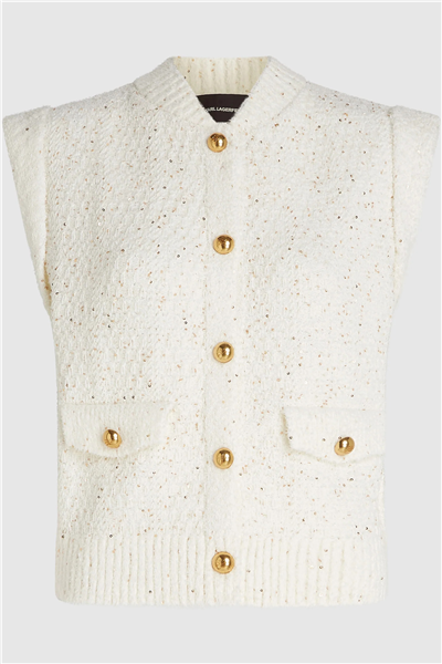 Karl Lagerfeld Boucle Knit Vest Kadın Hırka Krem