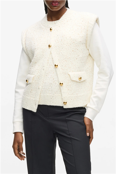 Karl Lagerfeld Boucle Knit Vest Kadın Hırka Krem