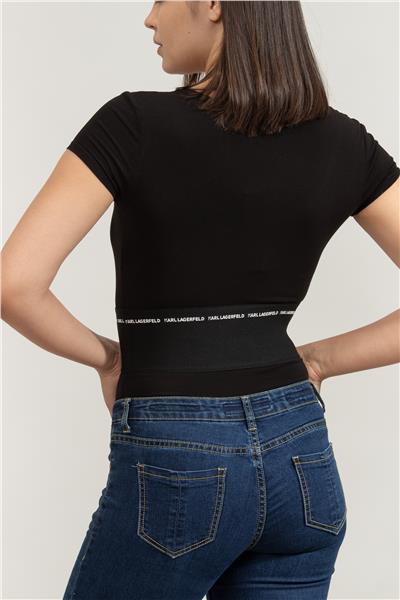 Karl Lagerfeld Branded Kadın Bisiklet Yaka T-Shirt Siyah