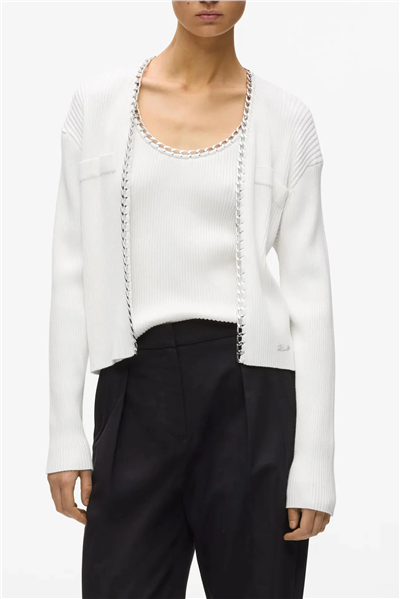 Karl Lagerfeld Chain Detail Knit Cardigan Kadın Hırka Beyaz