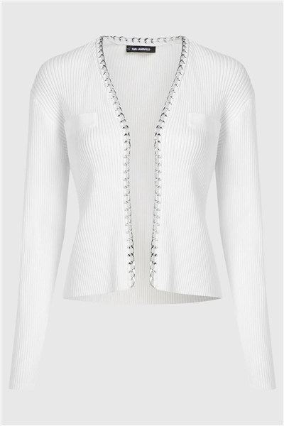 Karl Lagerfeld Chain Detail Knit Cardigan Kadın Hırka Beyaz
