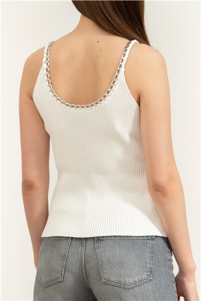 Karl Lagerfeld Chain Detail Knit Top Kadın Triko Beyaz