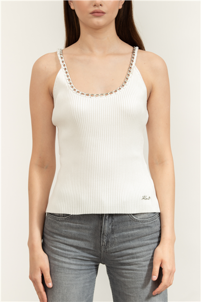 Karl Lagerfeld Chain Detail Knit Top Kadın Triko Beyaz