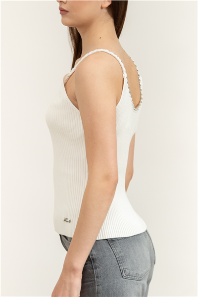 Karl Lagerfeld Chain Detail Knit Top Kadın Triko Beyaz